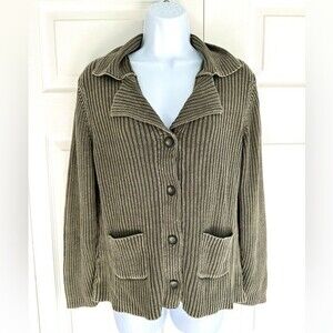 Woolrich Light Olive Green Ramie Cotton Blend Ribbed Cardigan Size L